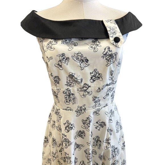 Disney 90th Birthday Mickey Mouse Dress Black & White Off-Shoulder Retro Style S - Picture 4 of 10